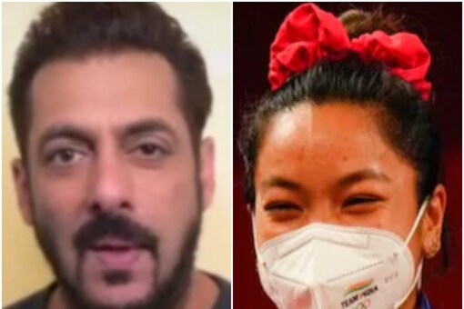 Salman Khan (L) congratulated Mirabai Chanu on her Olympic silver medal in weightlifting
