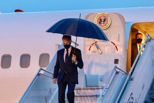 US Secretary of State Antony Blinken photgraphed while arriving in India. (PTI)