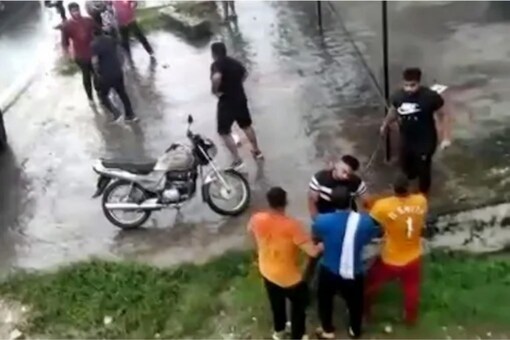 The violence was captured on a CCTV camera nearby.