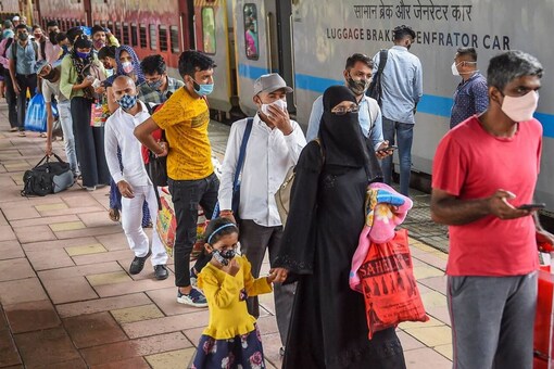 Passengers wait in a queue for their Covid-19 test, at a platform of Dadar railway station in Mumbai, Thursday, July 29, 2021. (PTI)