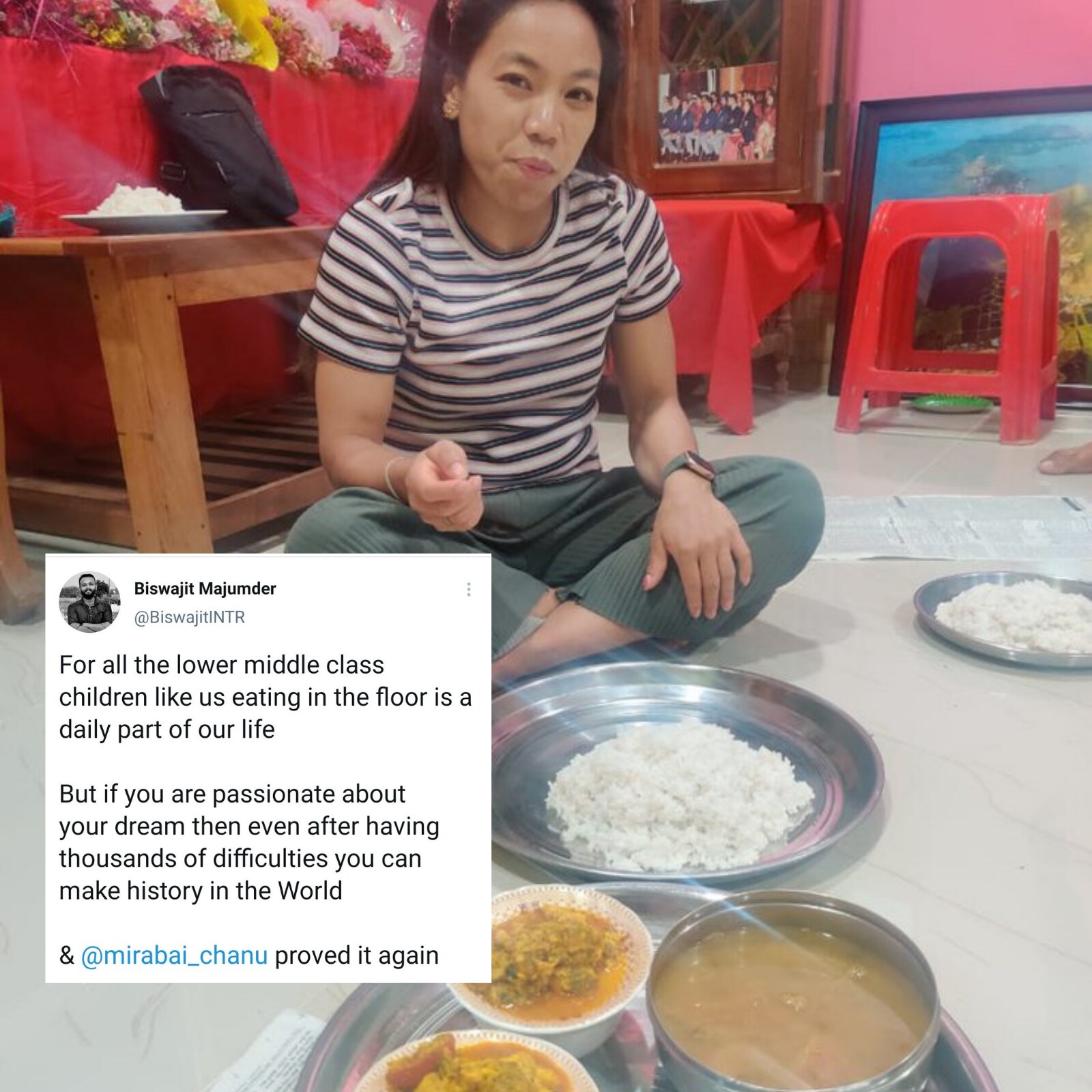 Mirabai Chanu Sitting Cross Legged To Enjoy Ghar Ka Khana Has Indians Nostalgic