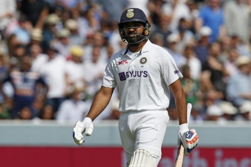 Rohit Sharma walks back to the pavillion after getting dismissed playing the hook shot.