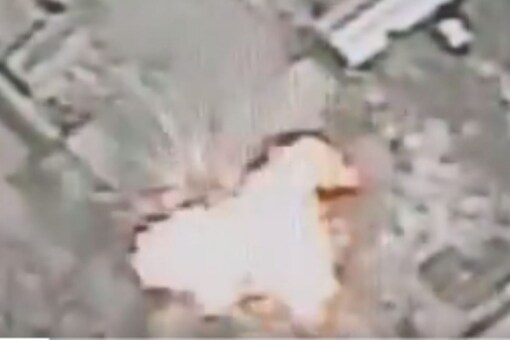 Screengrab from a video shared by Afghanistan government on Twitter of airstrike on Taliban hideout. 