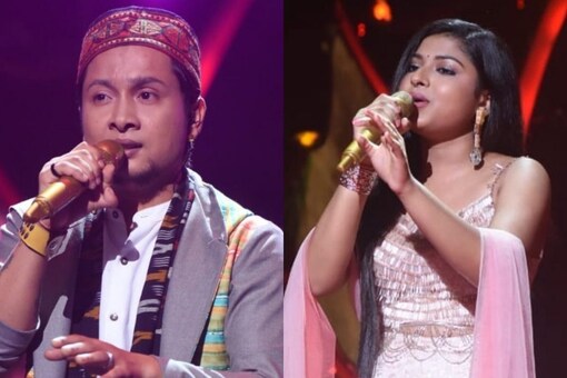 Indian Idol 12 contestants Pawandeep Rajan and Arunita Kanjilal during their performance on the singing reality show's sets.