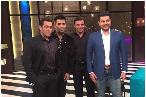 (From right) Arbaaz Khan with Sohail Khan, Karan Johan and Salman Khan. (Image: Instagram)
