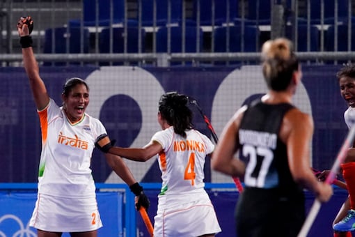 India's Gurjit Kaur celebrates with her teammates (AP)