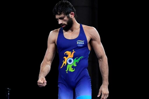 Indian wrestler Ravi Dahiya in action at Tokyo 2020 