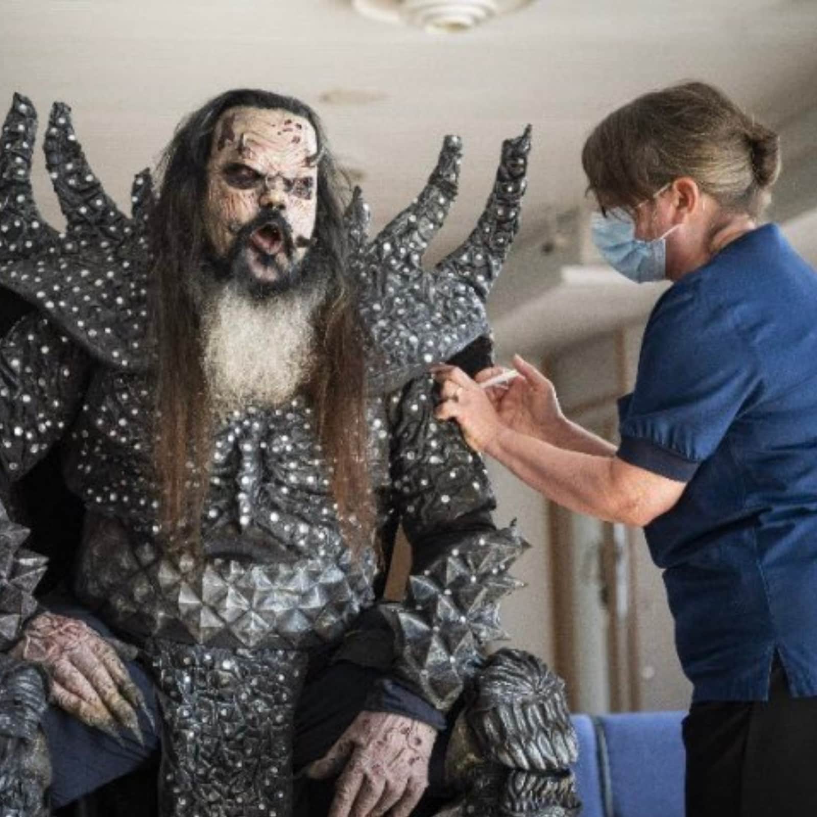 Finnish Musician Gets Covid-19 Vaccination in Full Costume