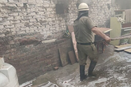 Fire-fighting operations are underway at godown in Delhi. (Image: Twitter/ANI)