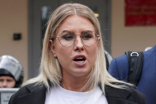 Lyubov Sobol, a Russian opposition figure and a close ally of Kremlin critic Alexei Navalny, speaks with journalists after a court hearing in Moscow. (Reuters)