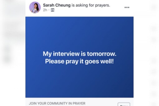 Facebook began testing the prayer feature in the US in December. (Image Credit: Facebook)