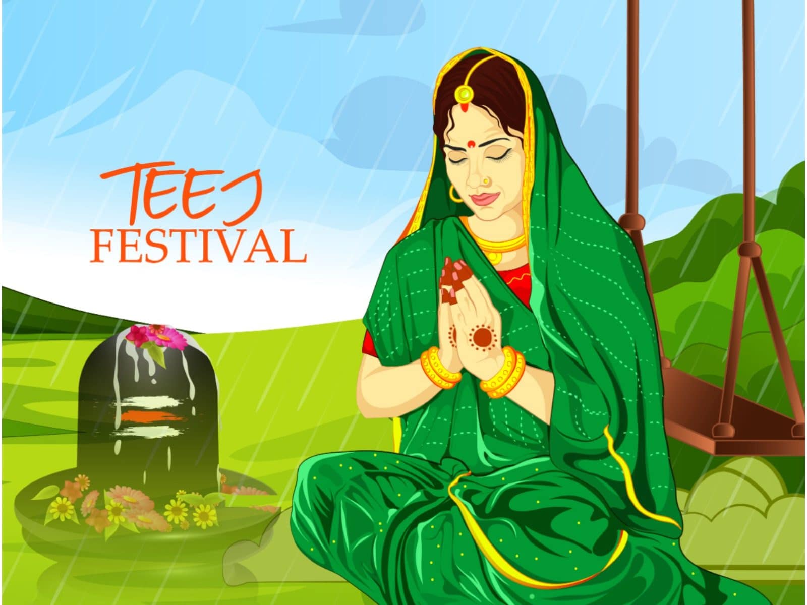 How to draw women celebrating hariyali Teej/Teej festival drawing/Haryali  teej/jhula - YouTube