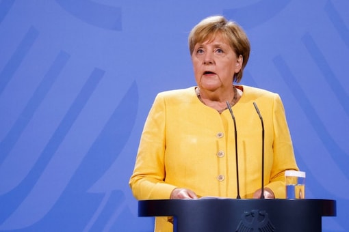 German Chancellor Angela Merkel speaks during a news conference on the current developments in Afghanistan, at the Chancellery in Berlin, Germany August 16, 2021 (Reuters)