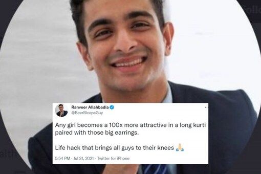 Ranveer Allahbadia tweeted that women in ethnic attires could bring men to their knees. (Credits: Twitter/@BeerBicepsGuy)
