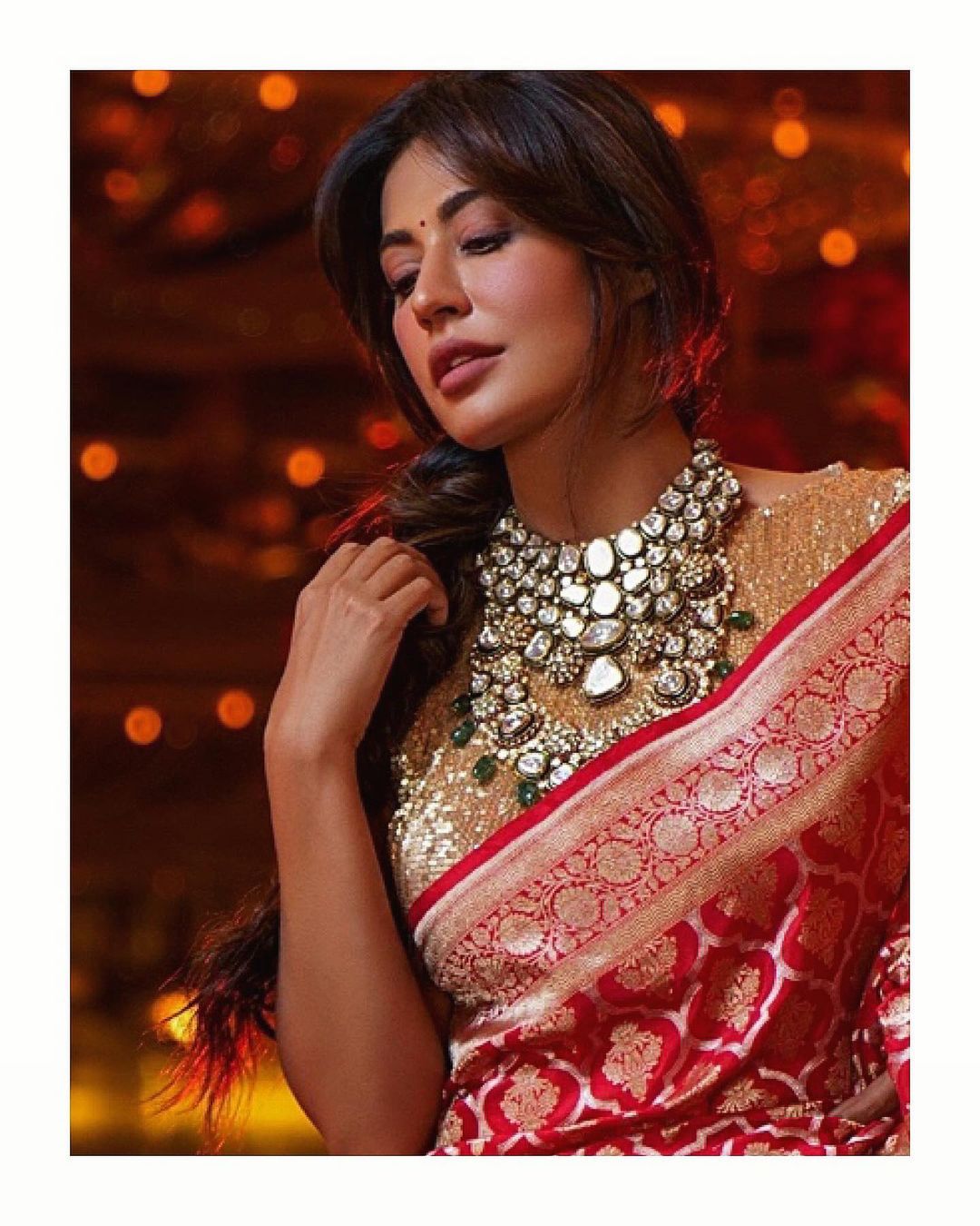 Chitrangda Singh looks breathtaking in the ornate neckpiece and saree. 