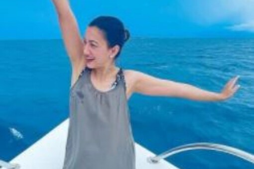 Gauahar Khan shared a set of pictures where she was seen posing for the camera while sitting on a yacht. 