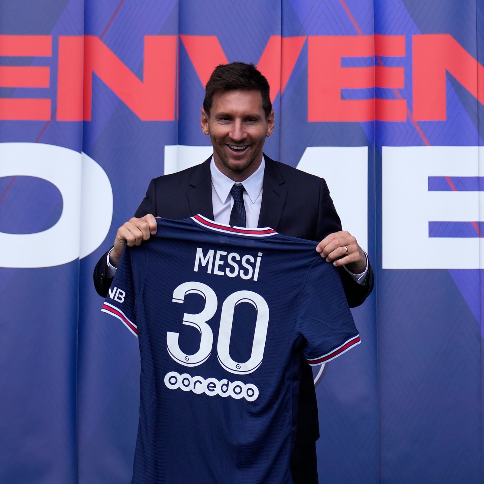 Lionel Messi no. 10 blue & red striped FC Barcelona squad kit shirt hanging  in away team dressing room at Liverpool Football Club Anfield Road Stadium  Stock Photo - Alamy