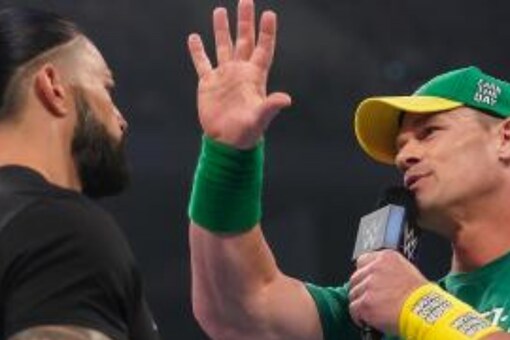 John Cena and Roman Reigns face-off (WWE)