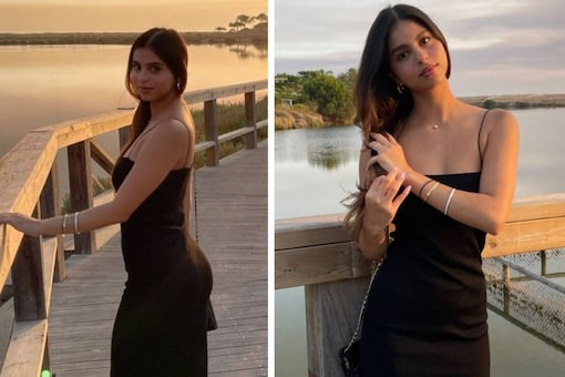 Dressed in a classic LBD, Suhana Khan can be seen posing in front of the camera on social media. 