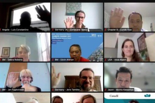 Scientists from Working Group I attend a session of Intergovernmental Panel on Climate Change (IPCC) conducted online, in this screenshot uploaded to Twitter on August 7, 2021. Credits: Reuters,