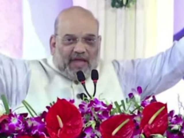 Amit Shah addresses a rally in Ayodhya. (Image: News18/File)