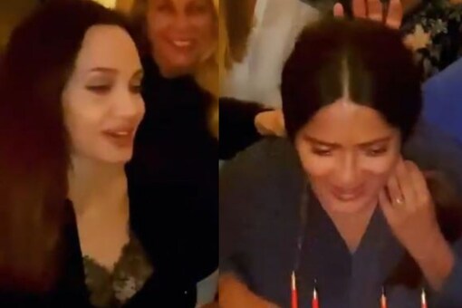 Angelina Jolie and Salma Hayek celebrating the latter's birthday