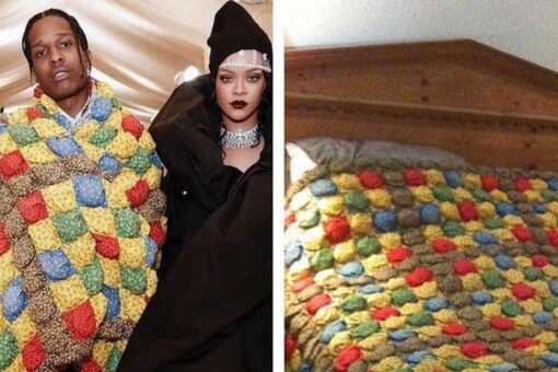 Made by someone's great grandmother, the quilt was thrifted and refurbished for the Met Gala. (Credits: Instagram/@books_n_babies)