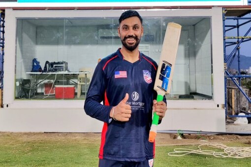 Jaskaran Malhotra poses for the camera at Al Amerat ground in Oman.