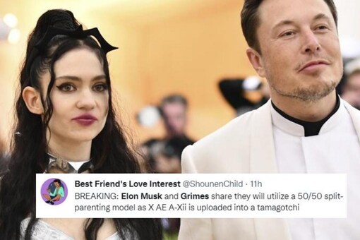 File photo of Elon Musk and Grimes from AP. Screengrab of Tweet @ShounenChild.
