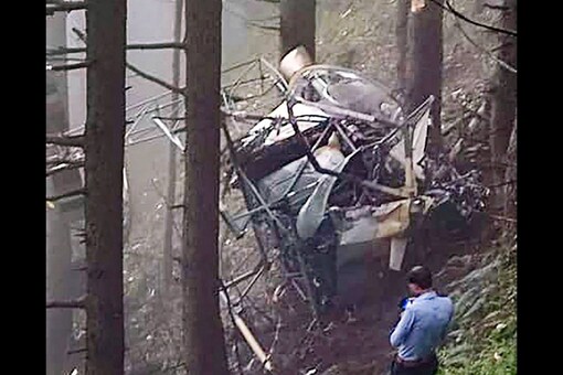 The crashed helicopter in J&K (PTI)