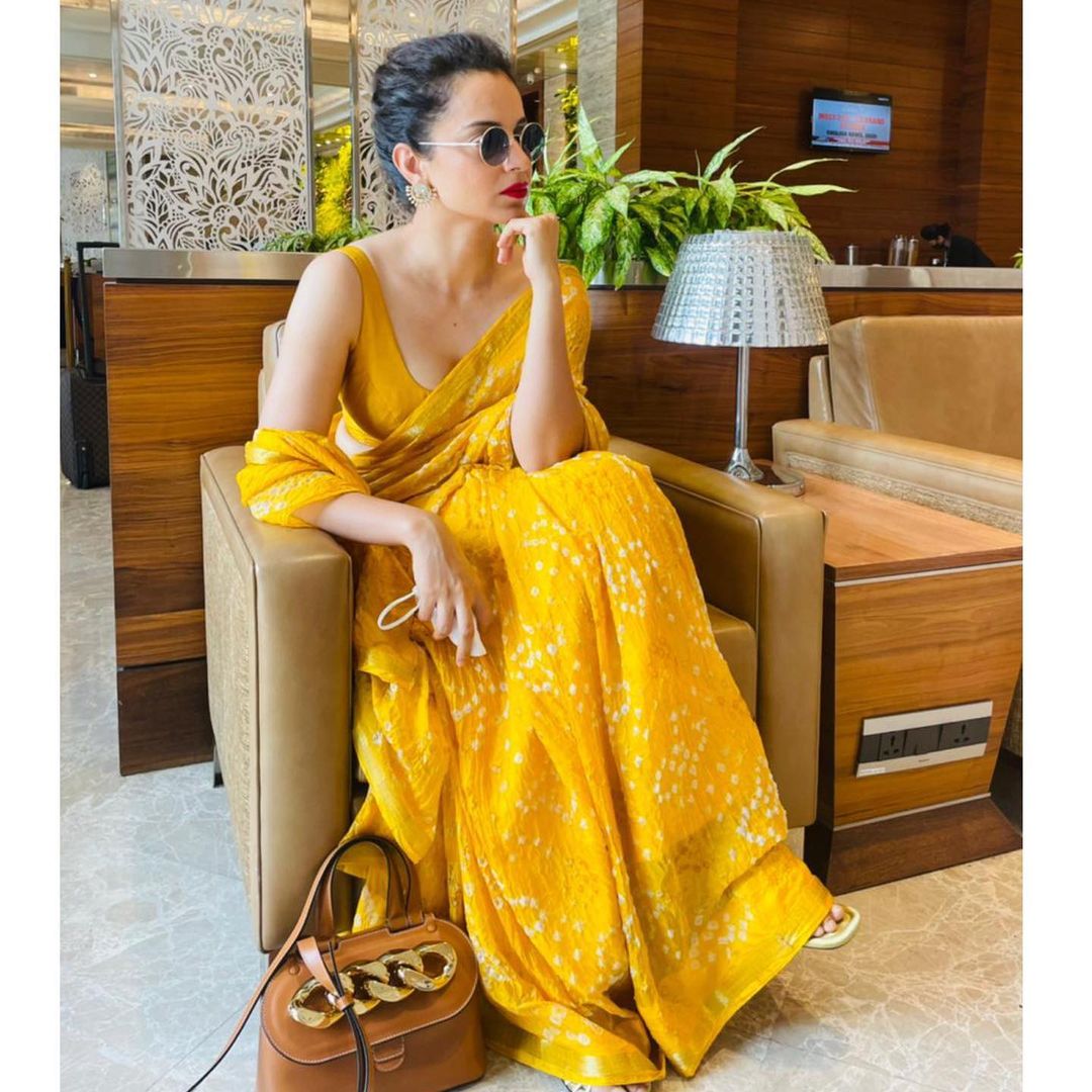 Kangana Ranaut looks super chic in the yellow saree.