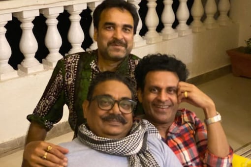 Pankaj Tripathi and Manoj Bajpayee with their common friend and actor Vineet Kumar.