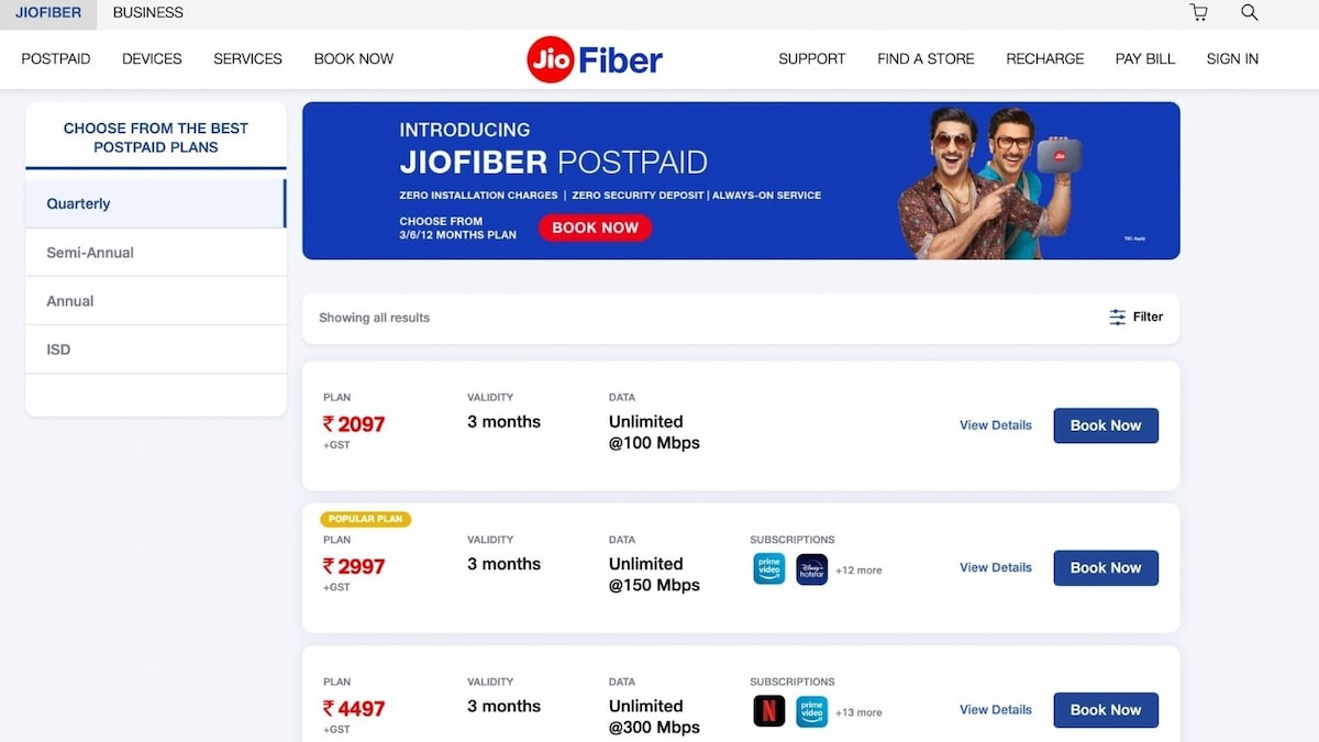 Reliance JioFiber Buying Guide: Full List Of JioFiber Postpaid Broadband Plans