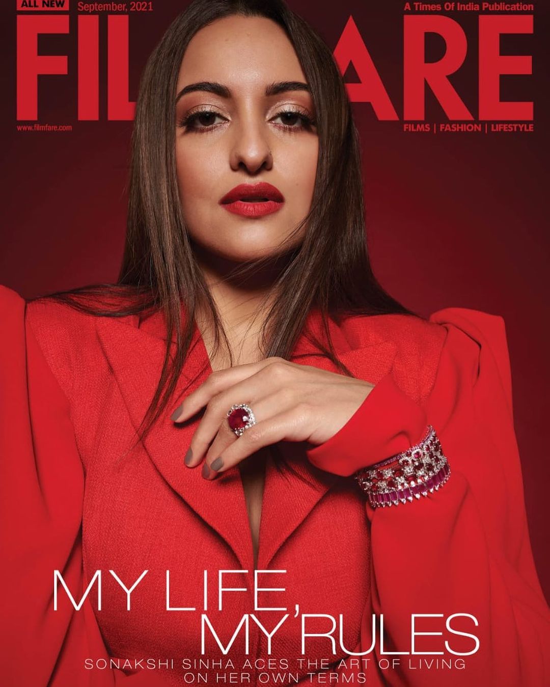 Sonakshi Sinha looks powerful in the red blazer.
