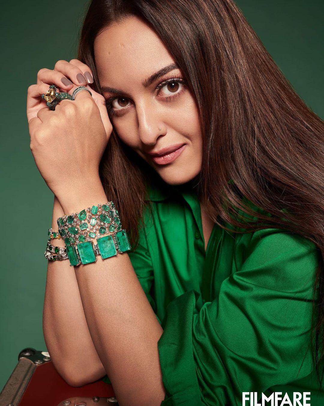 Sonakshi Sinha looks chic in the green outfit and bracelet.