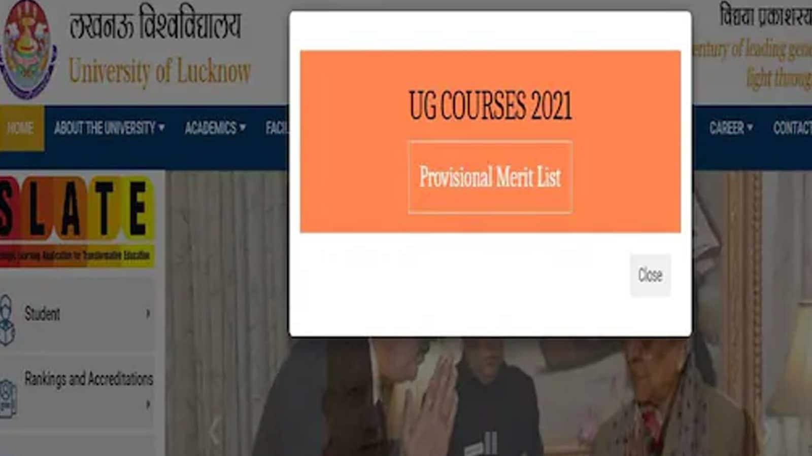 Provisional Merit List for UG Seats Released