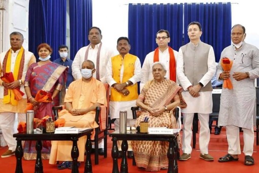 Jitin Prasada, Chhatrapal Singh Gangwar, Paltu Ram, Sangeeta Balwant, Sanjeev Kumar Gaur, Dinesh Khatik, and Dharmaveer Singh have taken oath on Sunday. (Image: News18)
