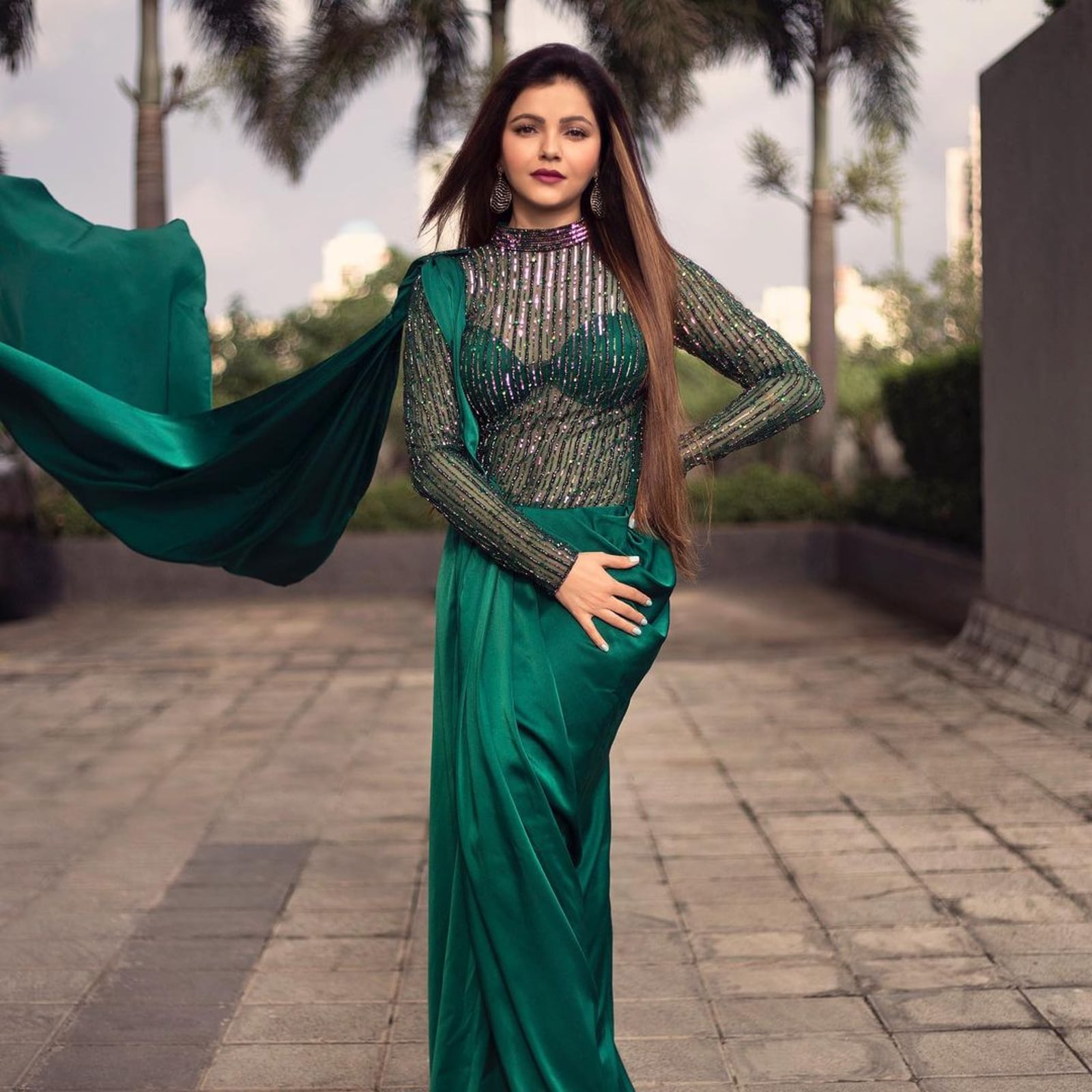 Rubina Dilaik Amps Up The Glamour In A Green Sequin Saree With A Bralette  Blouse