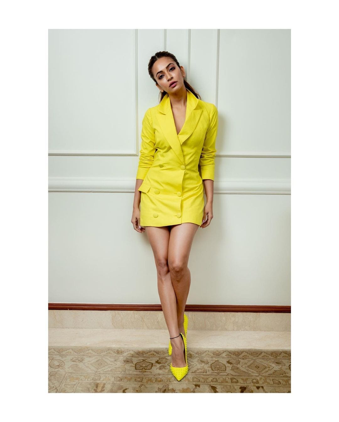 yellow blazer dress