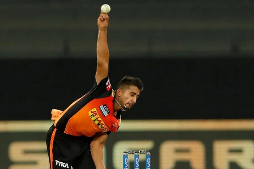 Umran Mallick of SRH bowls during the IPL clash against KKR.