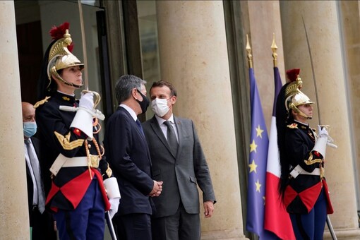 US Secretary of State Antony Blinken speaks with French President Emmanuel Macron. (Reuters File)