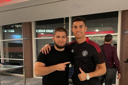 Khabib Nurmagomedov (L) posted an interesting video with Cristiano Ronaldo. (Khabib Instagram Photo)
