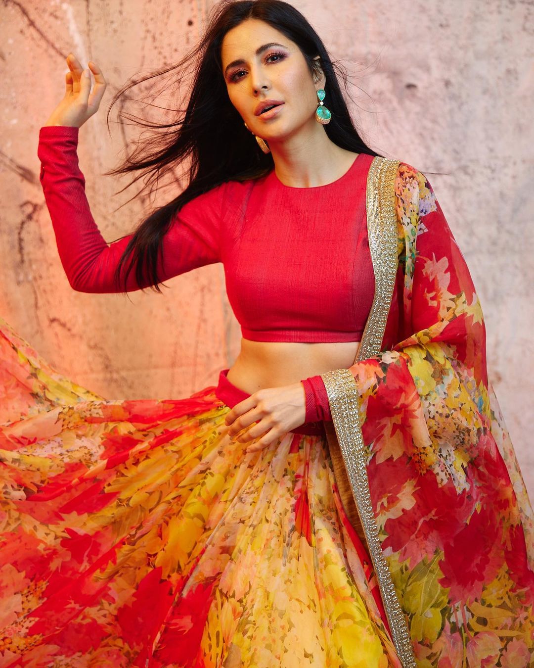 Katrina Kaif Looks Majestic In Red Floral Lehenga As She Kicks Off  Sooryavanshi Promotions