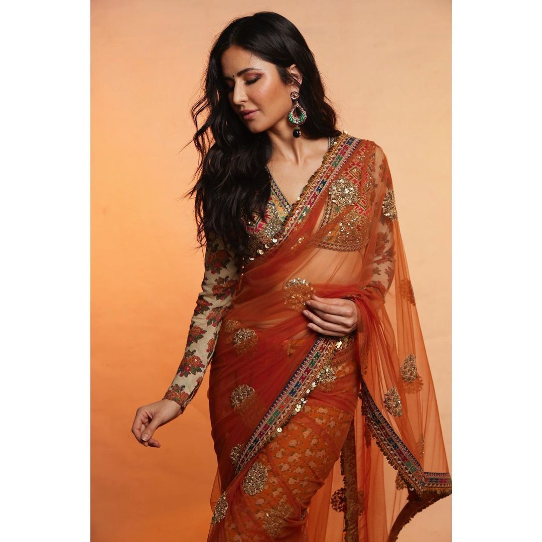 Katrina Kaif looks like a dream in the semi-sheer saree.