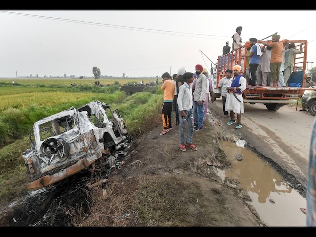 Nearly eight people were killed after protesting farmers allegedly set afire two SUVs, one of which reportedly belonged to Ashish Mishra, son of MoS Ajay Mishra. (PTI File Photo)