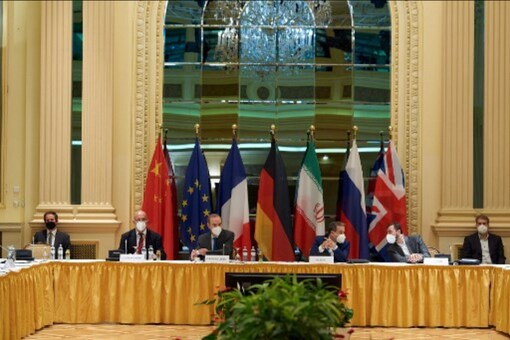 File photo: This handout photo taken and released on May 1, 2021 by the EU Delegation in Vienna shows delegation members from the parties to the Iran nuclear deal - Germany, France, Britain, China, Russia and Iran