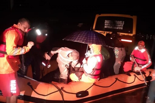 Teams of the State Disaster Response Force (SDRF) were rushed in the morning as the heavy rains and cloud burst worsened the situation and people were forced to leave their homes. (Image: NDRF Twitter)