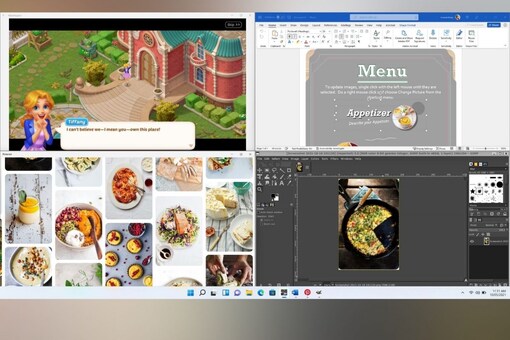 Matchington Mansion (Windows Subsystem for Android), Word (Win32),
Pinterest (PWA), and Gimp (Windows Subsystem for Linux) apps running side by side.

