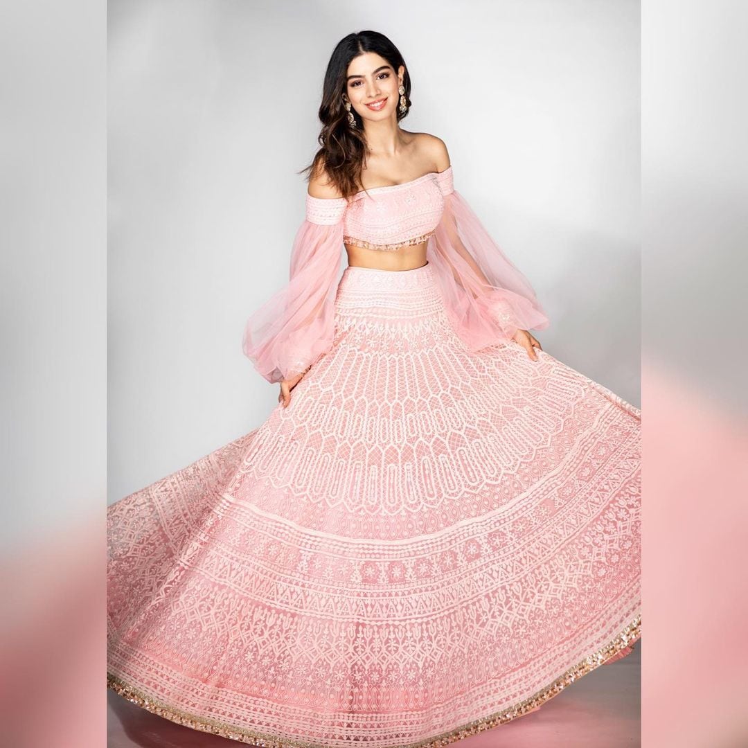 Buy Shehlaa Khan Pink Crepe Printed Off Shoulder Blouse And Lehenga Set  Online | Aza Fashions