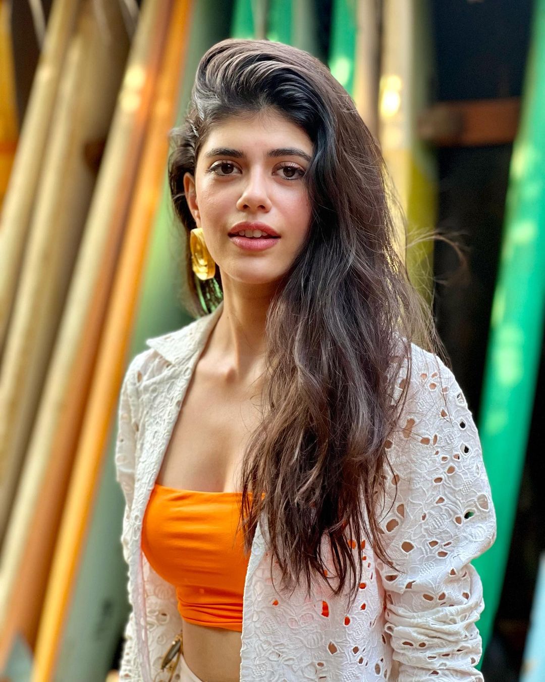 Sanjana Sanghi Looks Gorgeous In Orange Blouse And White Co-ords ...